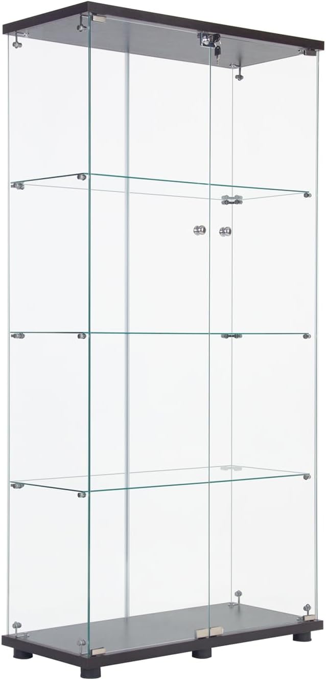 Modern 4-Tier Shelf Glass Curio Collection Display Case Cabinet with 2 Door in Clear, Showcase with Lock for Collectibles, Trophy, Action Figure 31' W x 14.3' D x 64.5' H