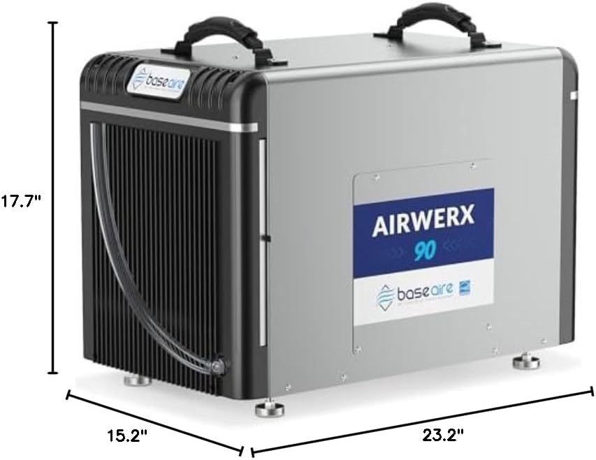 BASEAIRE 198 Pints Energy Star Crawl Space Commercial Dehumidifier, 5 Years Warranty, Large Industrial Water Damage Equipment for Basement, Garage and Job Sites, AirWerx 90