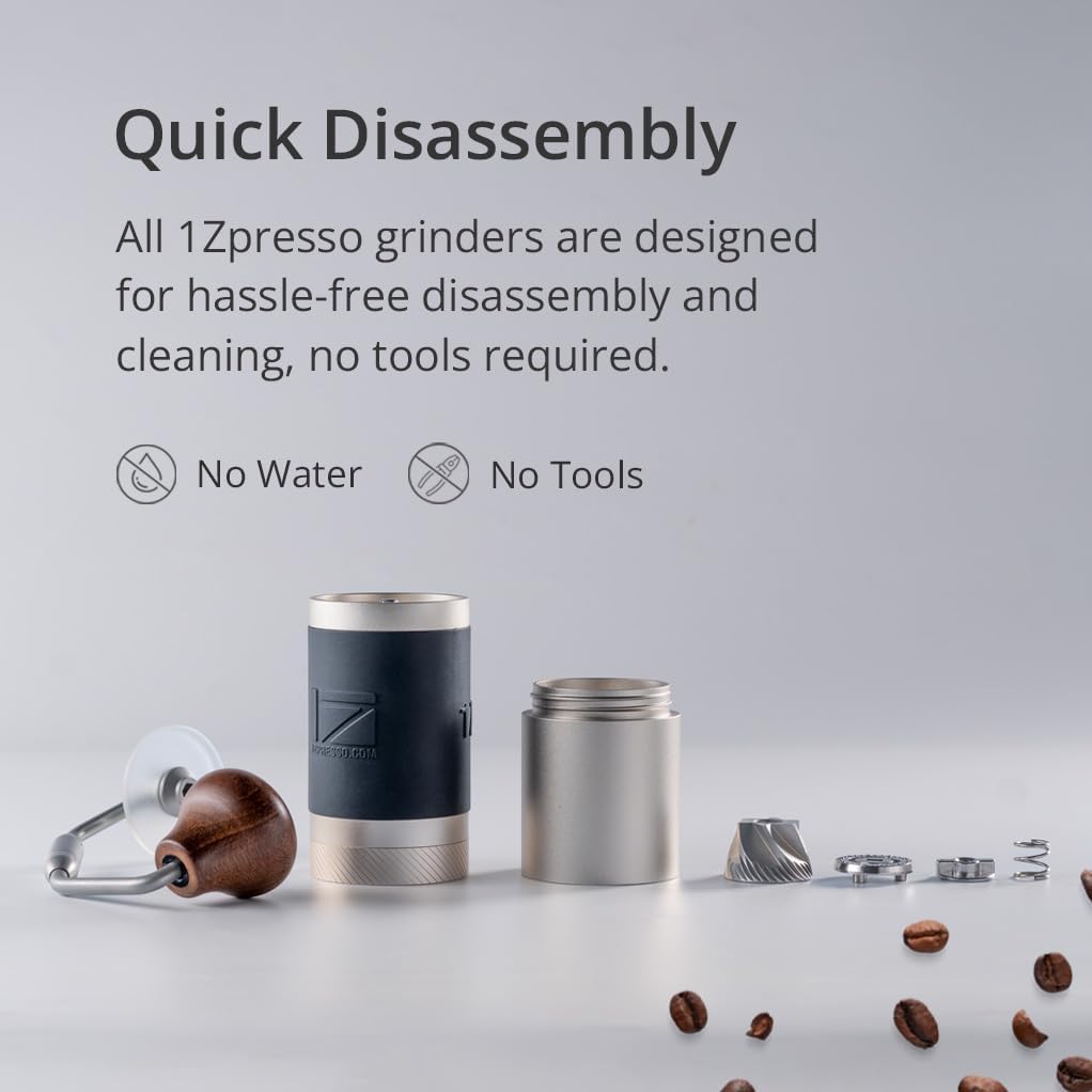 1Zpresso J Manual Coffee Grinder Silver Capacity 35g with Assembly Stainless Steel Conical Burr - Numercial Internal Adjustable Setting