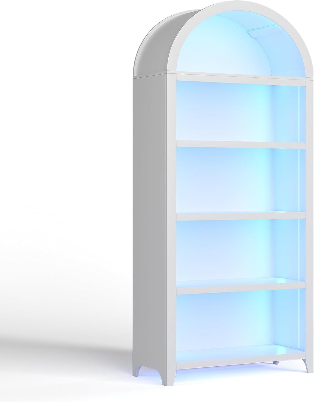 Arched Bookcase - 5 Layers Bookshelf with 3 Colors LED Sensor Lights and Thickened Wooden Design Display Shelf for Lego Books Bathroom Living Room - Ideal Gift (White)
