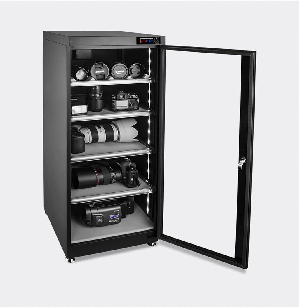 100L 5 Layers Electronic Dry Cabinet Camera Storage Dehumidify Cabinet 100-240V Noiseless and Energy Saving for Camera and Lenses Automatic Digital Camera Storage Dry