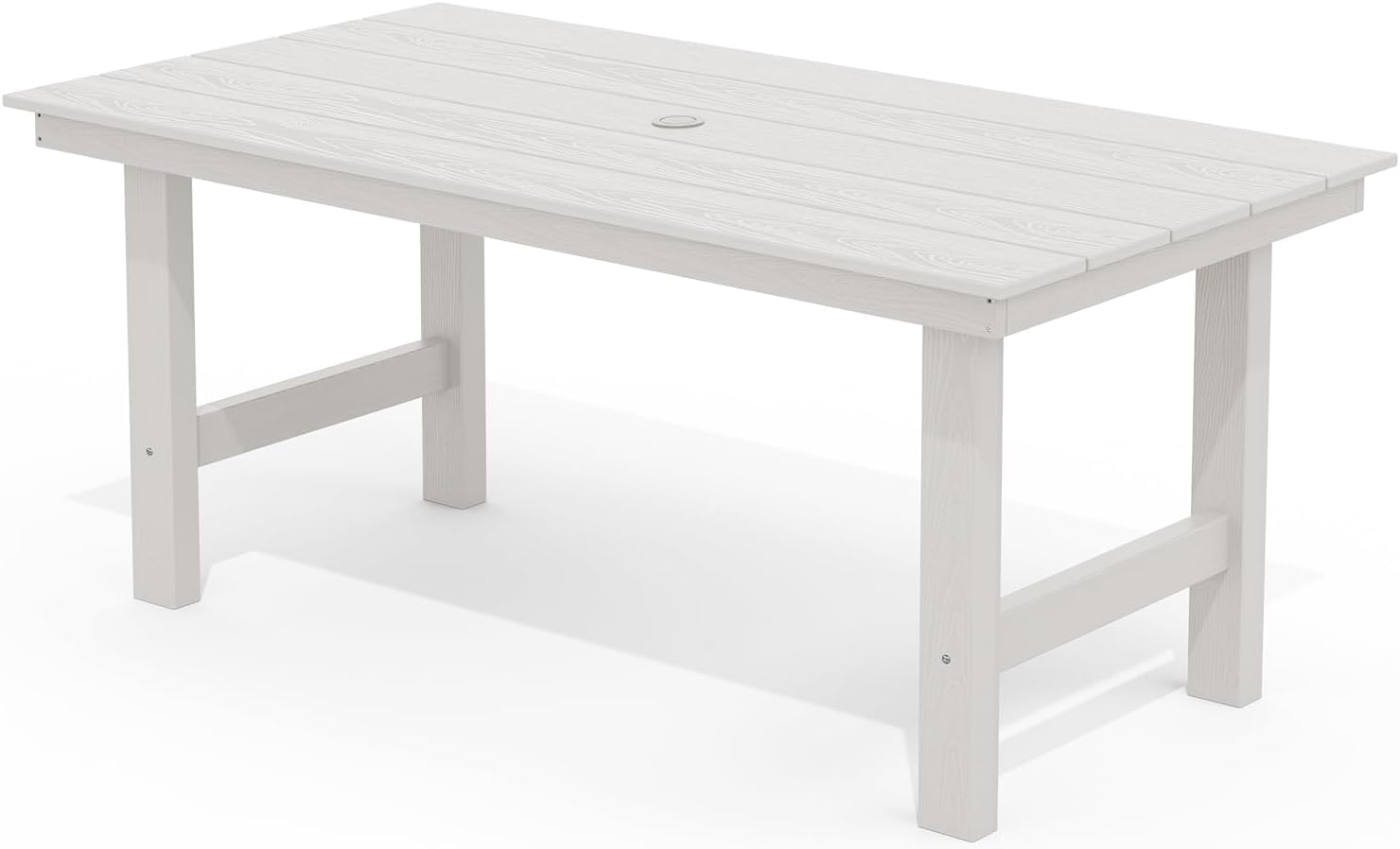 SERWALL HDPE Outdoor Dining Table for 6, 67' Rectangle Patio Dining Table with Umbrella Hole, White