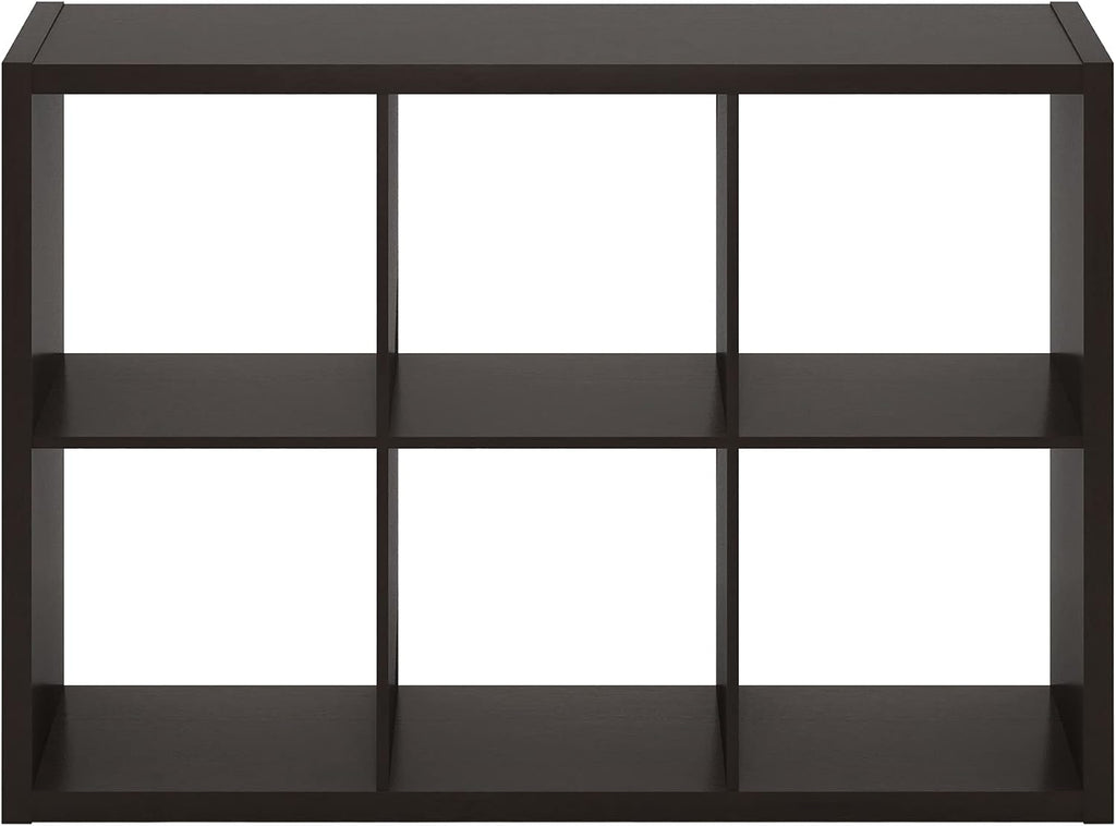 Furinno Cubicle Book Shelf, 6-Cube Bookshelf, Extra Thick Frame Horizontally & Vertically Reversible Bookcase with Open Back, 14.6' x 44' x 30', for Living Room, Bedroom, Home Office, Black Dark Oak