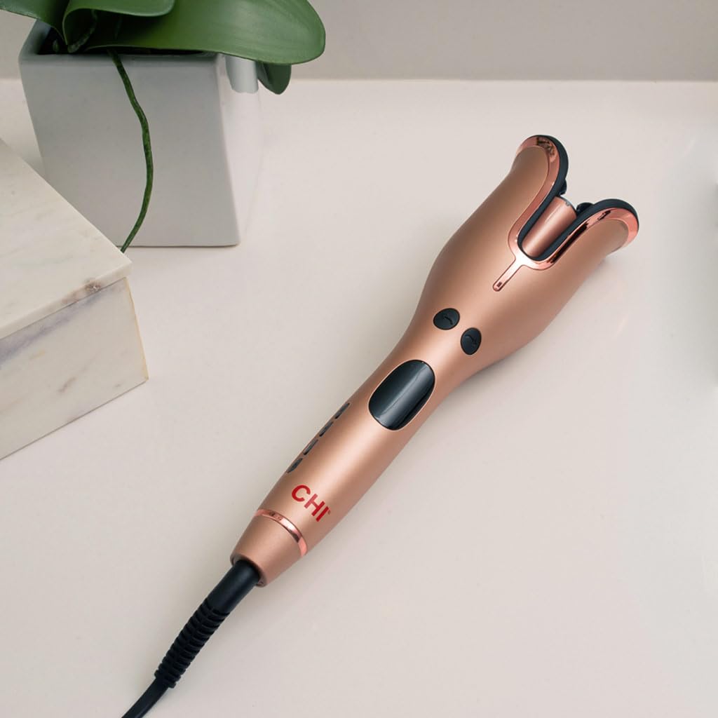 CHI Spin N Curl 1″ Ceramic Rotating Curling Iron, Adjustable Preset Heat Settings for All Hair Types, Salon-Quality Curls & Waves, Auto Shut-Off, Tangle Protection, Rose Gold