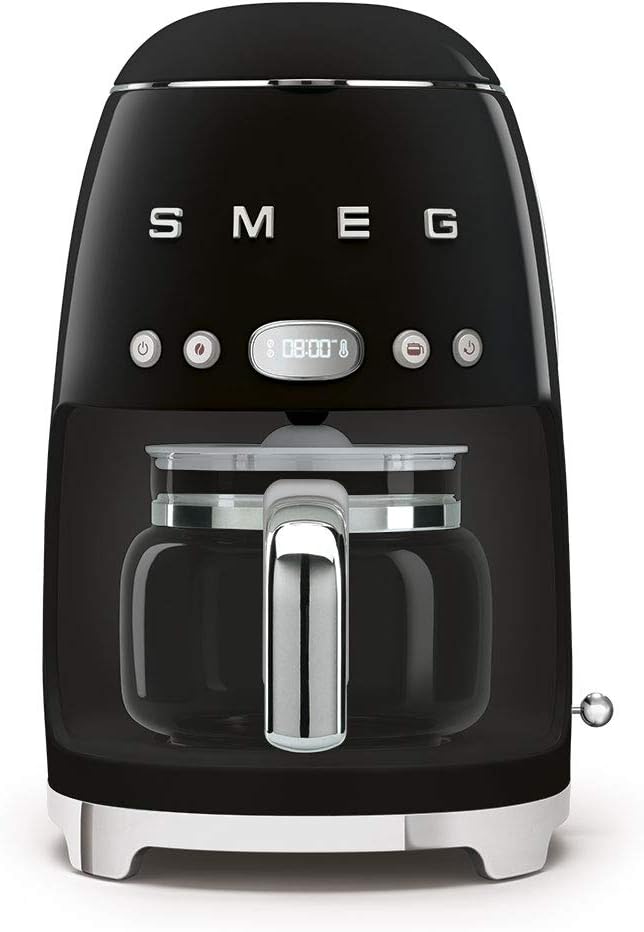 Smeg DCF02BLUK Drip Coffee Machine, Auto-Start Mode, Reuseable Filter, Digital Display, Anti-Drip System, Aroma Intensity Option, 1.4 Litre Tank, Black