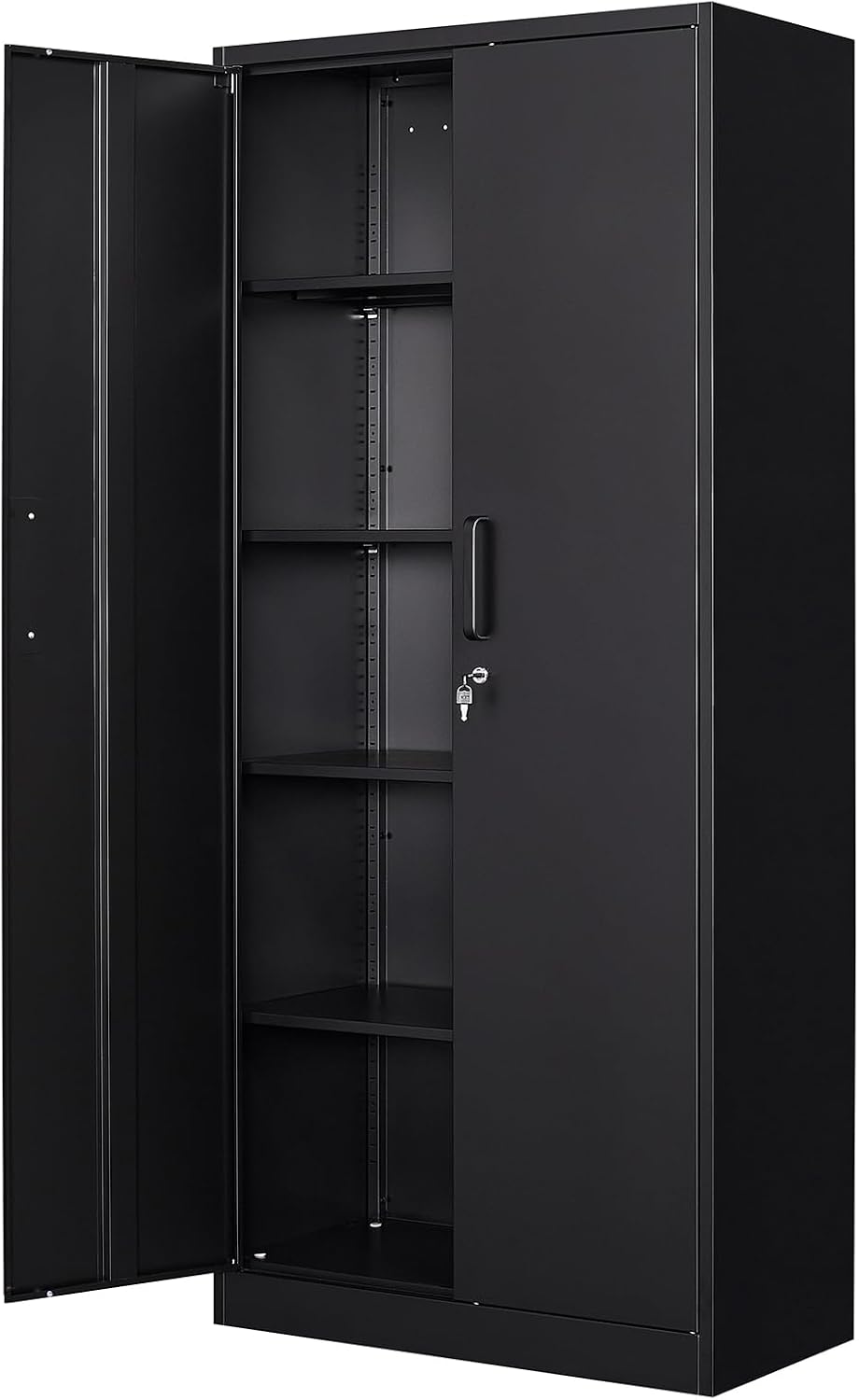 72' Tall Metal Storage Locking Cabinet With 2 Doors and 4 Adjustable Shelves for Home, School, Gym, Garage Storage