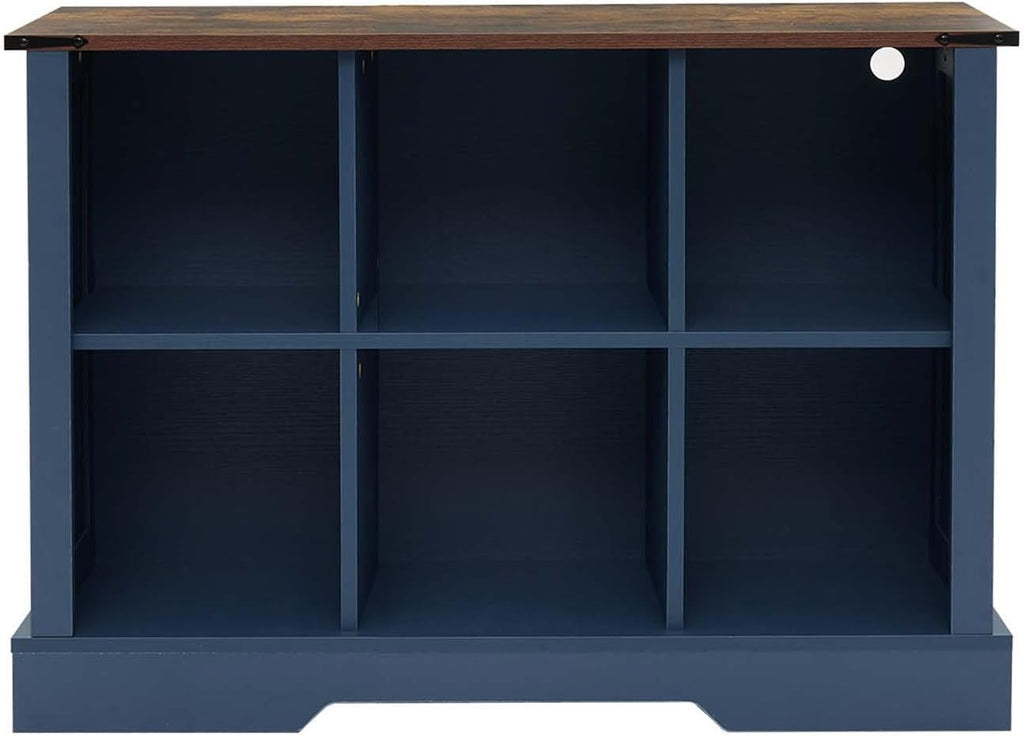 6 Cube Storage Organizer with LED Lights, Wooden Cube Bookcase with Back Panel, Blue Cube Shelf Freestanding Bookshelf, Hallway TV Stand for Living Room, Bedroom, Office