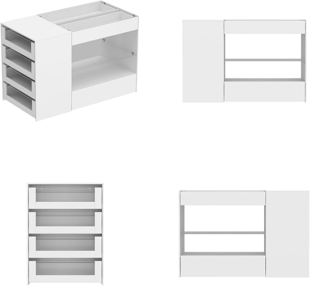 Glass Display Cabinet Closet Island, Glass Top Storage Cabinet for Retail, Collectibles Showcase with 8 Drawers, Walk in Display Island for Retail Shop, Cloakroom, White