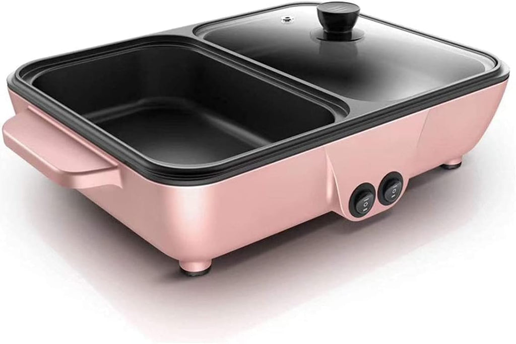 BBQ Smokeless Grill Non-stick Electric Griddle 2-in-1 Indoor Grill Pot Small Multifunctional Electric Cooker Smokeless BBQ Grill Shabu Pot Cooking Pot Temperature Control White 30x22x8.5cm (Color : P