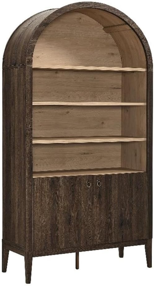 Modway Nolan Tall Arched Storage Display Cabinet in Dark Walnut - 74 Inch Arch Bookshelf with Open and Closed Shelving - Modern Accent Cabinet for Living Room, Dining Room