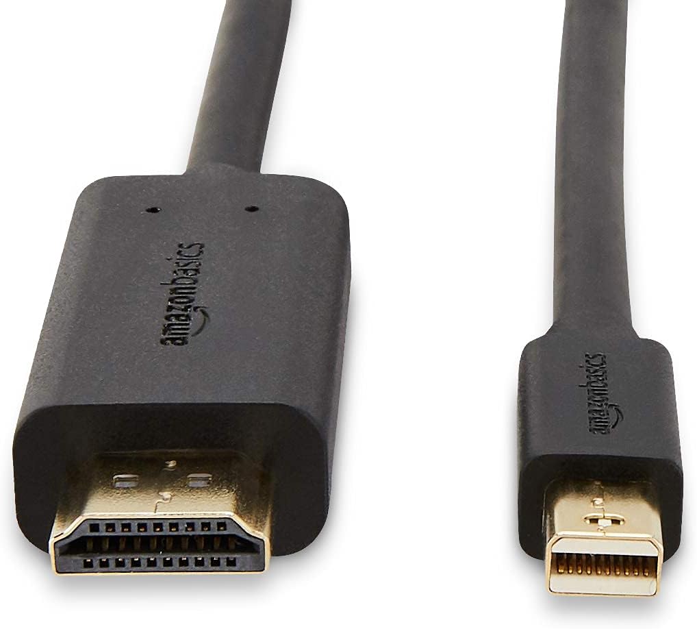 Amazon Basics Mini DisplayPort to HDMI Cable, Gold-Plated, 6 ft, Case of 52, Black
