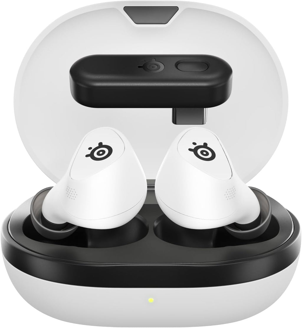 SteelSeries Arctis GameBuds for PlayStation/PC/Switch/Mobile — 2.4GHz + Bluetooth 5.3 Earbuds — ANC — Mobile App Sound Presets — Water Resistant IP55 — 40H Battery with Qi Charging Case - White