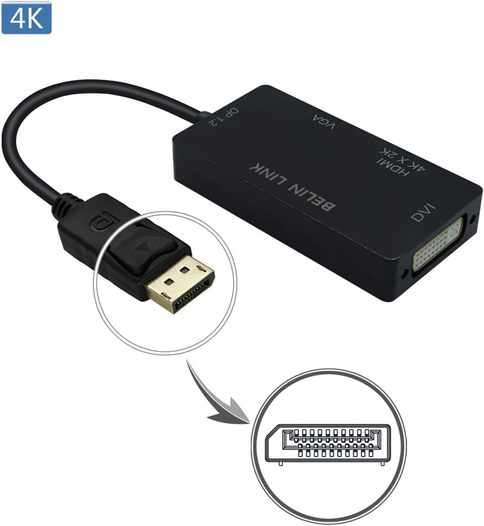 100 Pack DP to HDMI VGA DVI Adapter Displayport to HDMI 4K Adapter 3 in 1 Display Port to HDMI VGA DVI