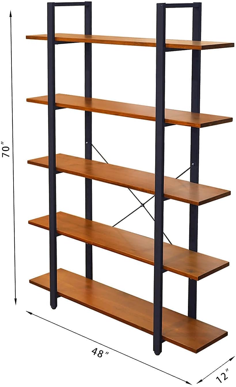 CONSDAN Industrial Bookshelf, USA Grown Hardwood, Real Wood Bookshelves, Modern Open Rustic Bookcase, Storage Shelf, Display Shelf, Poplar Solid Wood-5 Tier Shelf