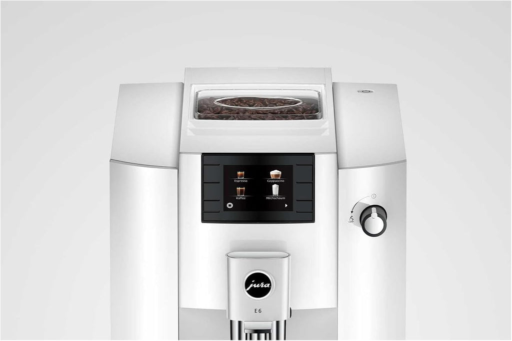 Jura E6 Automatic Espresso Machine (White) Bundle with Water Stabilizer, Cleaning Tablets, Milk System Cleaner, and Milk Container Kit for Exceptional Home Coffee Experience (5 Items)