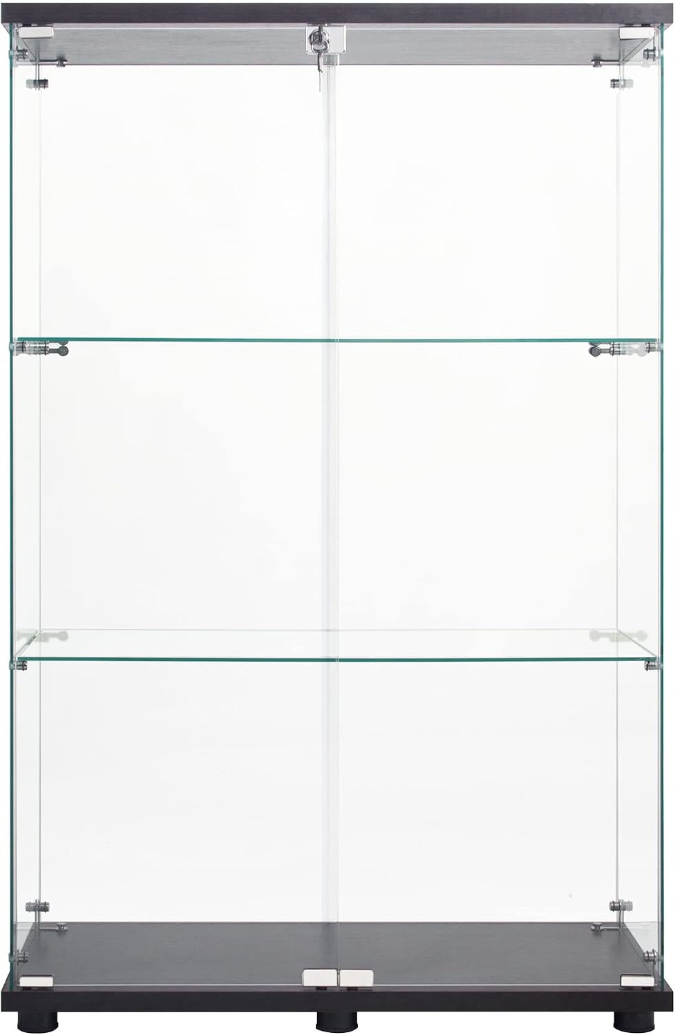 Modern 3 Shelf Glass Display Cabinet with 2 Doors, Clear Curio Cabinet Collection Display Case, Floor Standing Glass Bookshelf for Living Room Bedroom Home Office 32' W x 14.5' D x 50' H