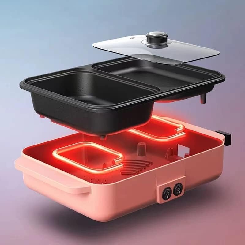 JYYBN Electric Grill Indoor Hot Pot, Multifunctional Teppanyaki Grill/Korean BBQ/Shabu Shabu Hot Pot, Non-Stick&Two-Speed Fire Control, for 2-3 People