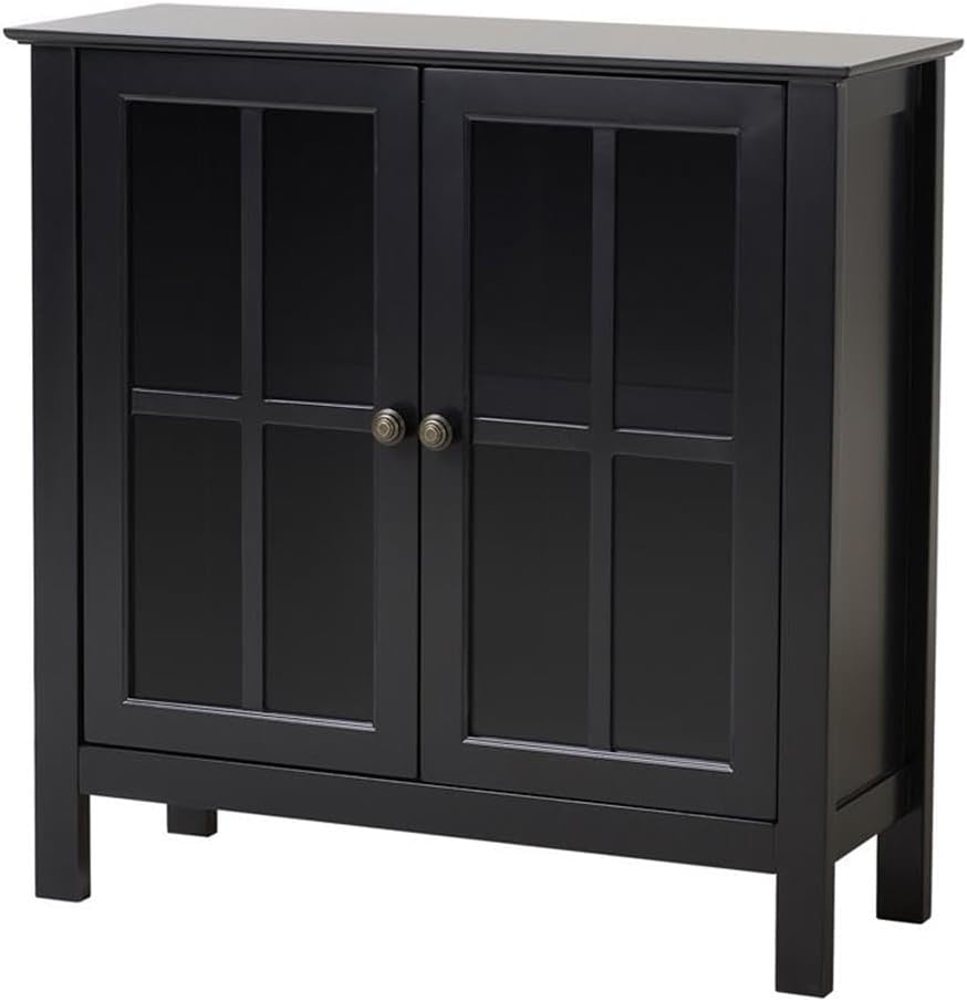 OS Home and Office Furniture Transitional Wood Accent Display Cabinet in Black