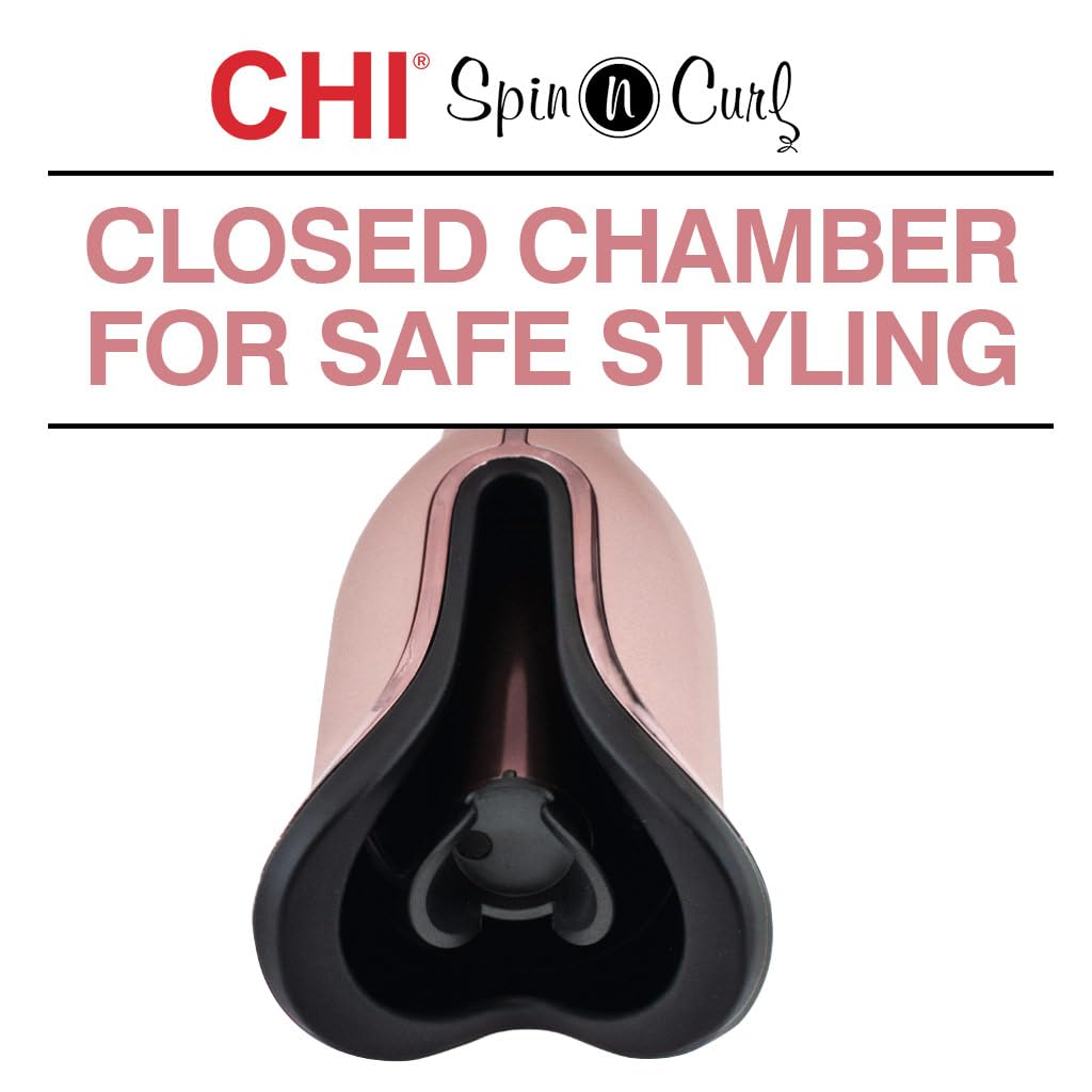 CHI Spin N Curl 1″ Ceramic Rotating Curling Iron, Adjustable Preset Heat Settings for All Hair Types, Salon-Quality Curls & Waves, Auto Shut-Off, Tangle Protection, Rose Gold
