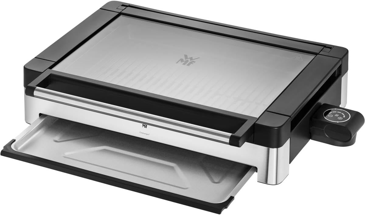 WMF Lono Elektro Tischgrill mit Glasdeckel, Indoor Grill, Tischgrill elektrisch mit Deckel, beschichtete Grillplatte, 2200 Watt, edelstahl matt