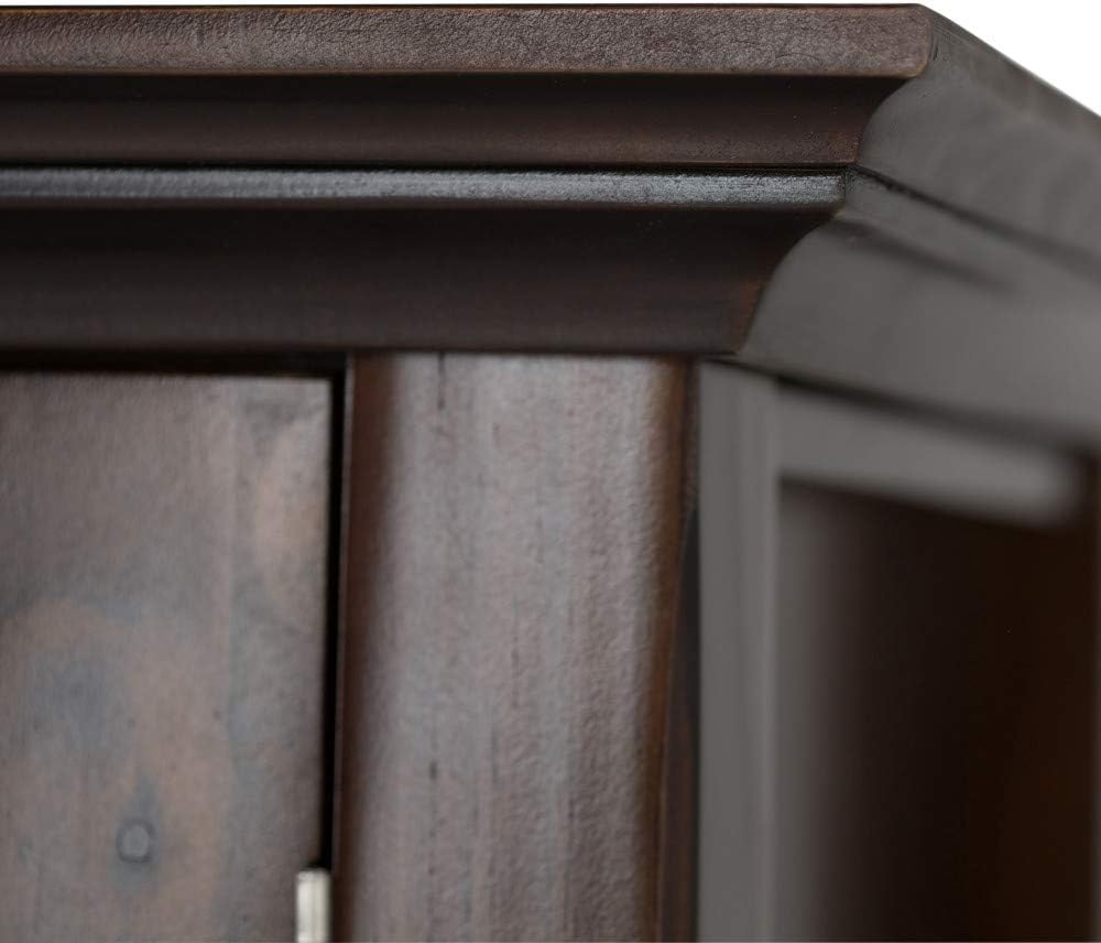 SIMPLIHOME Acadian Storage Cabinet - 35 inch Wide Solid Wood Low Storage Cabinet in Brunette Brown, Transitional Cabinet for Living Room or Entryway with Glass Doors and Adjustable Shelves