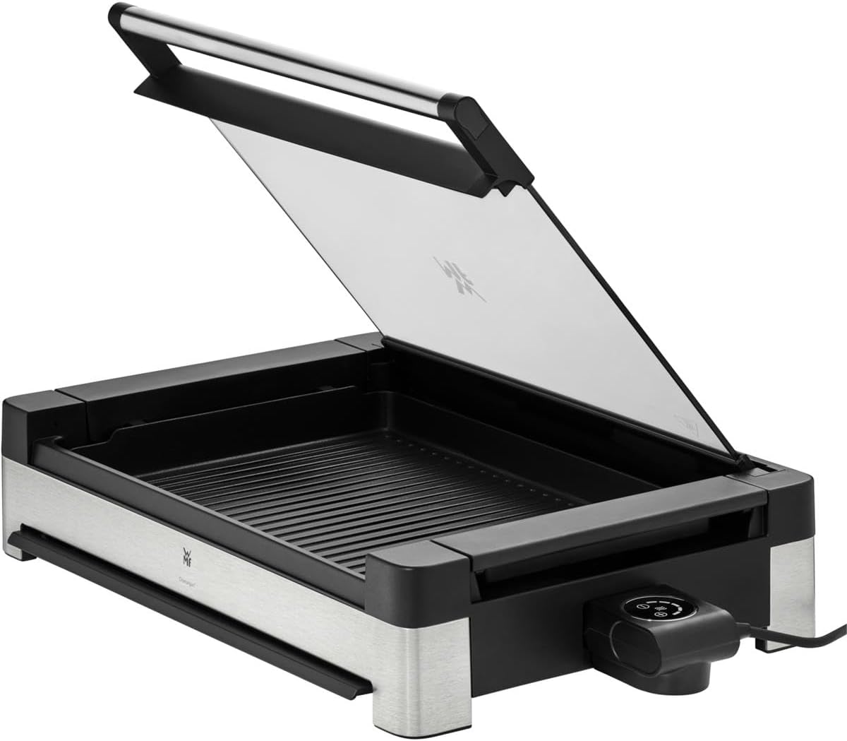WMF Lono Elektro Tischgrill mit Glasdeckel, Indoor Grill, Tischgrill elektrisch mit Deckel, beschichtete Grillplatte, 2200 Watt, edelstahl matt