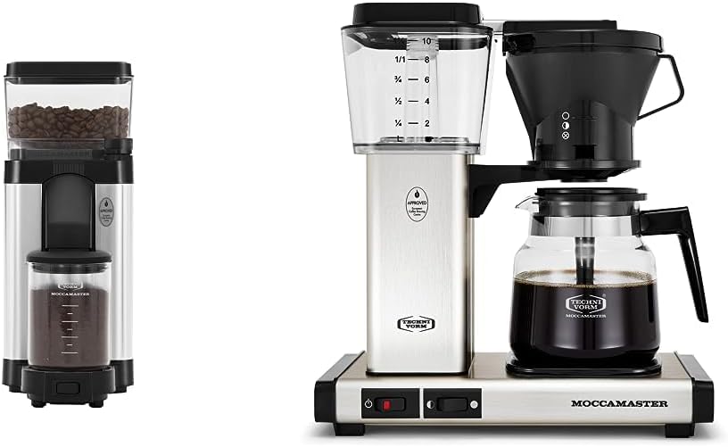 Technivorm Moccamaster 49520 KM5 Burr Coffee c, Polished Silver & Technivorm 59691 KB Coffee Brewer, 40 oz, Brushed silver, 6.5'D x 12.75'W x 14'H
