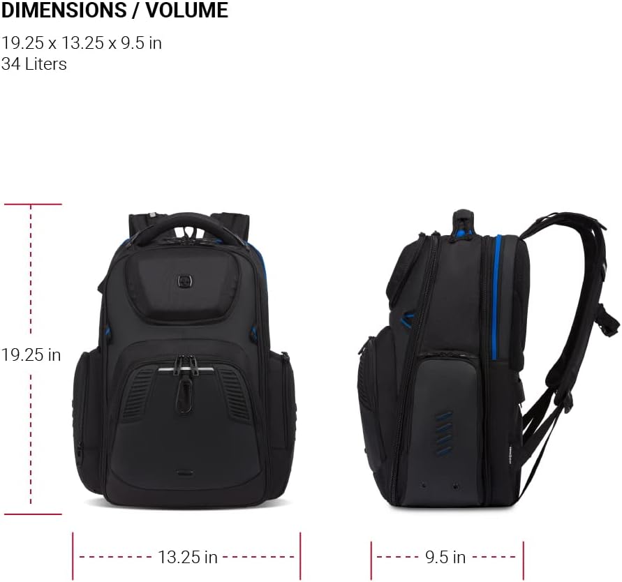 SwissGear Gaming Laptop Backpack with Charger Port (USB), Blue/Black