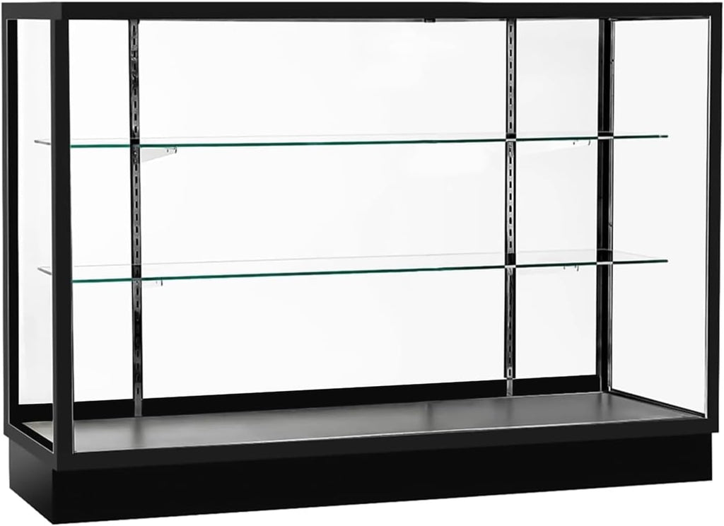 48'D * 20'W * 38'H - Retail Full Vision Showcase - Glass Display Cabinet with Black Aluminum Frame and led Lights