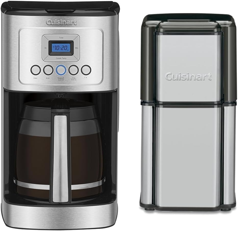 Cuisinart Coffee Maker, 14-Cup Glass Carafe, Fully Automatic for Brew Strength Control & 1-4 Cup Setting, Stainless Steel, DCC-3200P1 & DCG-12BC Grind Central Coffee Grinder, Blade, Silver
