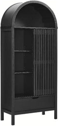 Modway Vaughn 71 Inch Arched Display Cabinet in Black - Modern Arch Bookcase with Drawer and Adjustable Shelves - Tall Storage Cabinet for Living Room, Dining Room, Hallway