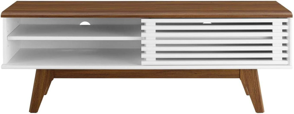 Modway Render Mid-Century Modern Low Profile 48 Inch TV Stand in Walnut White, 48'