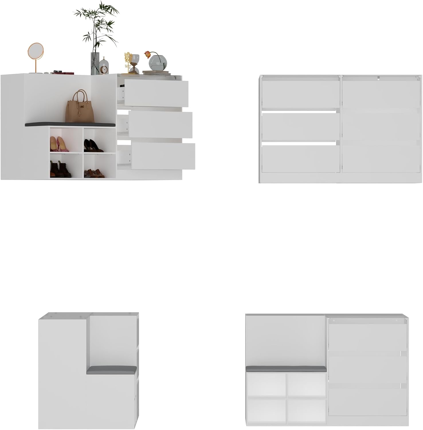 Glass Display Cabinet Closet Island, Glass Top Storage Cabinet for Retail, Collectibles Showcase with 9 Dawers & Shoe Bench, Walk in Display Island for Retail Shop, Cloakroom, White