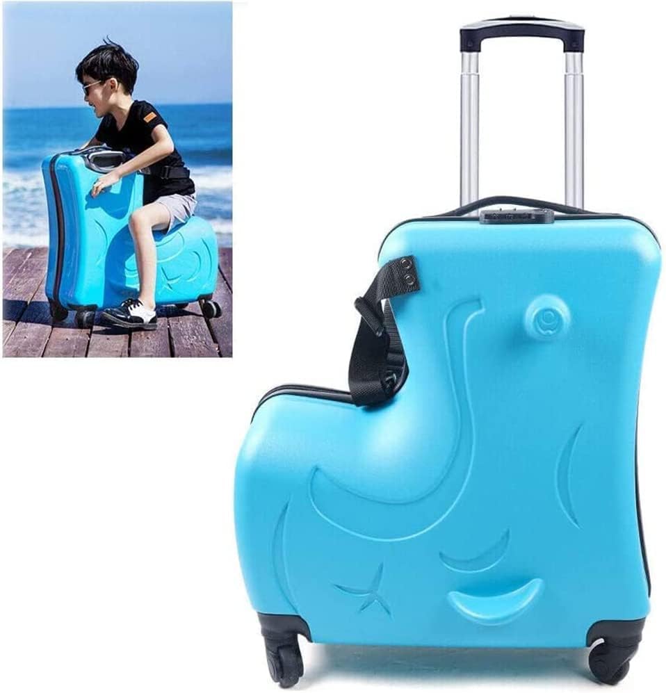 DNYSYSJ 20 Inch Children's Ride On Trolley , Portable Universal Wheel , Carry On Luggage, Waterproof Unisex Boys Girls Travel Suitcase With Lock, ABS+PC (Blue)