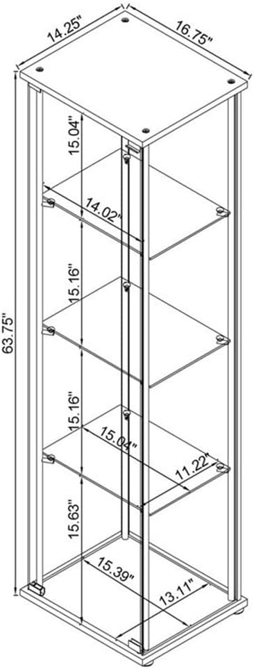 BOWERY HILL 4 Shelf Glass Display Case Cabinet with Chrome Support Beams and Cappuccino Brown Top/Base