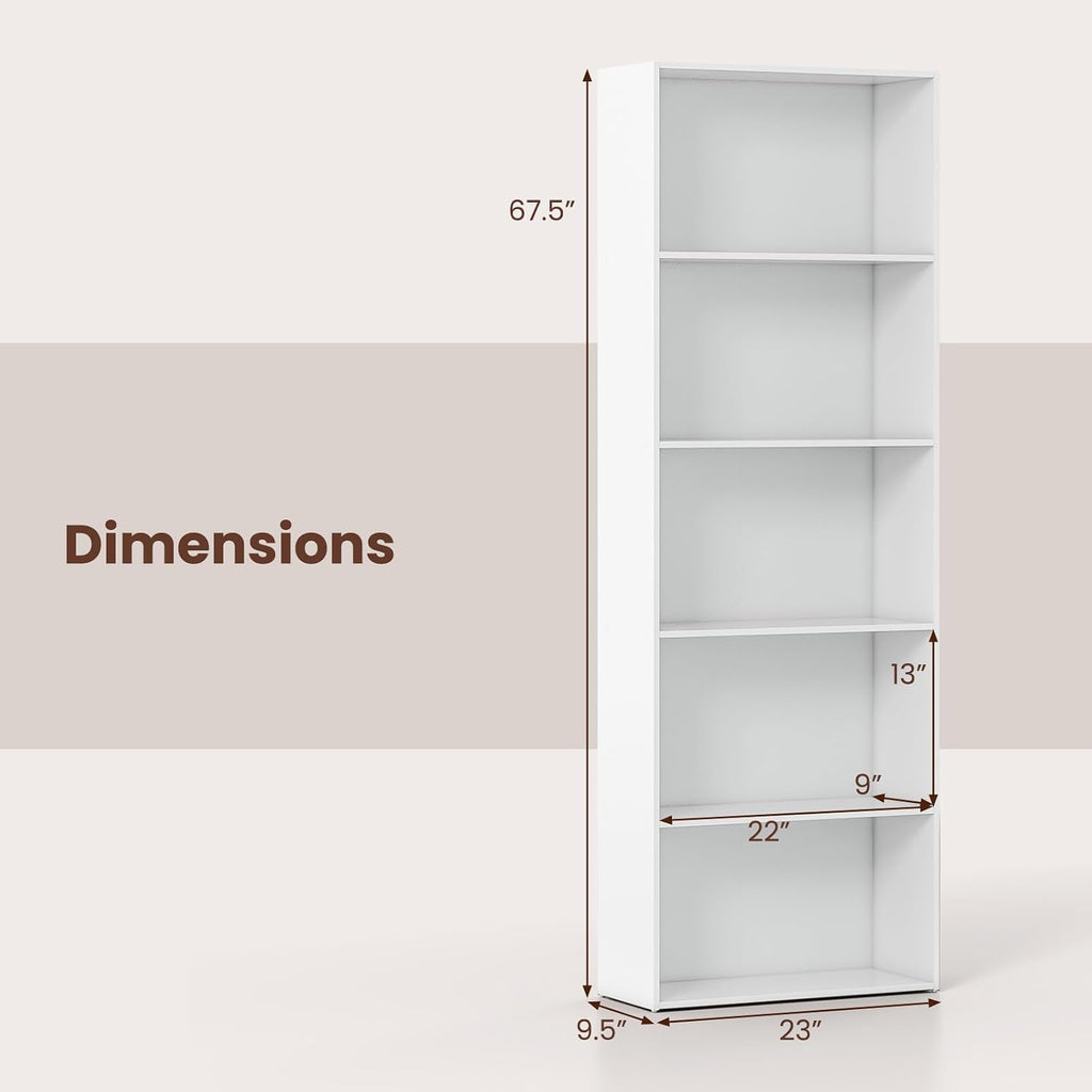 Giantex 5-Tier Bookshelves Set of 2, Freestanding Tall Bookcase with 5 Open Compartments, Modern Storage Organizer, Display Shelving Unit for Living Room, Bedroom, White