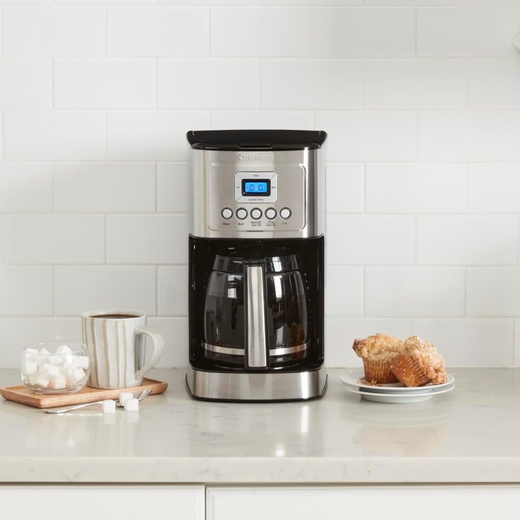 Cuisinart Coffee Maker, 14-Cup Glass Carafe, Fully Automatic for Brew Strength Control & 1-4 Cup Setting, Stainless Steel, DCC-3200P1 & GTF-B Gold Tone Coffee Filter, Basket, Burr Mill