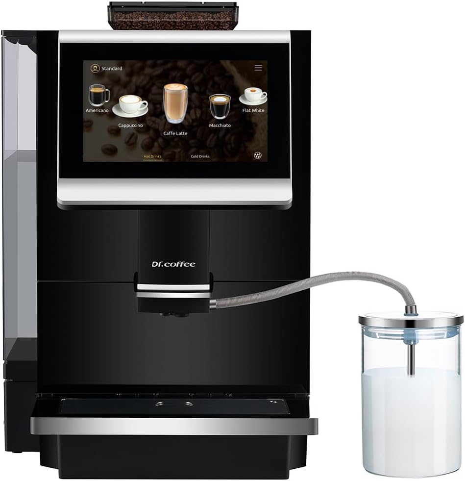 DR.COFFEE C12 Fully Automatic Coffee Machine, Espresso Machine With Ceramic Flat Burrs, 9 Grind Size Options, 7' HD Large Touchscreen, 4 Water Tank for Office Use