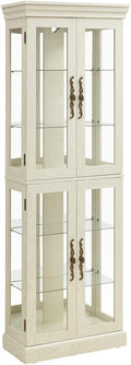 Lighted Glass Curio Cabinet with Lights & Adjustable Shelves,White Corner Curio Display Cabinet with Wood Frame (Free Standing,Light Bulb Include)