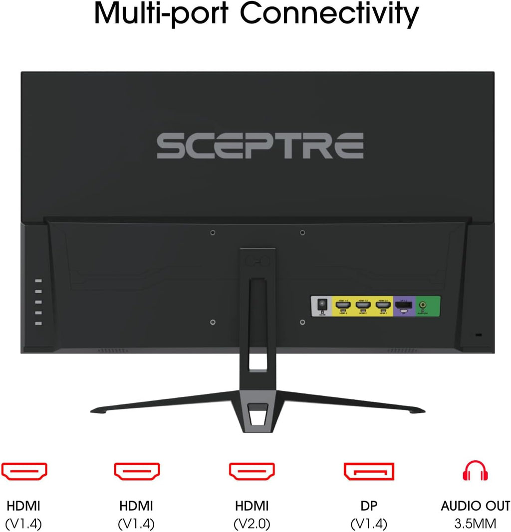 Sceptre New 27-Inch Gaming Monitor, FHD 1080p, Up to 180Hz, 1ms, DisplayPort, HDMI x3, FreeSync, FPS/RTS, 100% sRGB, Built-in Speakers, Machine Black (E275B-FPT165 Series, 2026)