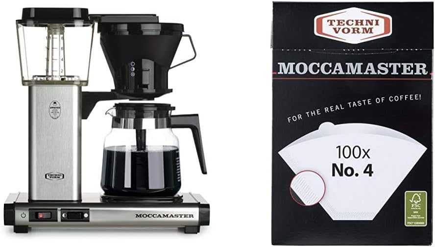 Technivorm 59691 KB Coffee Brewer, 40 oz, Brushed silver & #4 White Paper Filters, 100-count per box