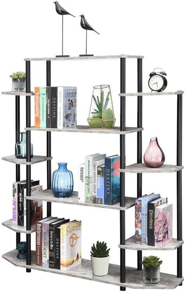 Convenience Concepts Designs2Go No Tools Wall Unit Bookshelf 47.25' - Contemporary Storage Shelves for Display, 10 Spacious Shelves for Modern Living Room, Office, Den, Faux Birch/Black