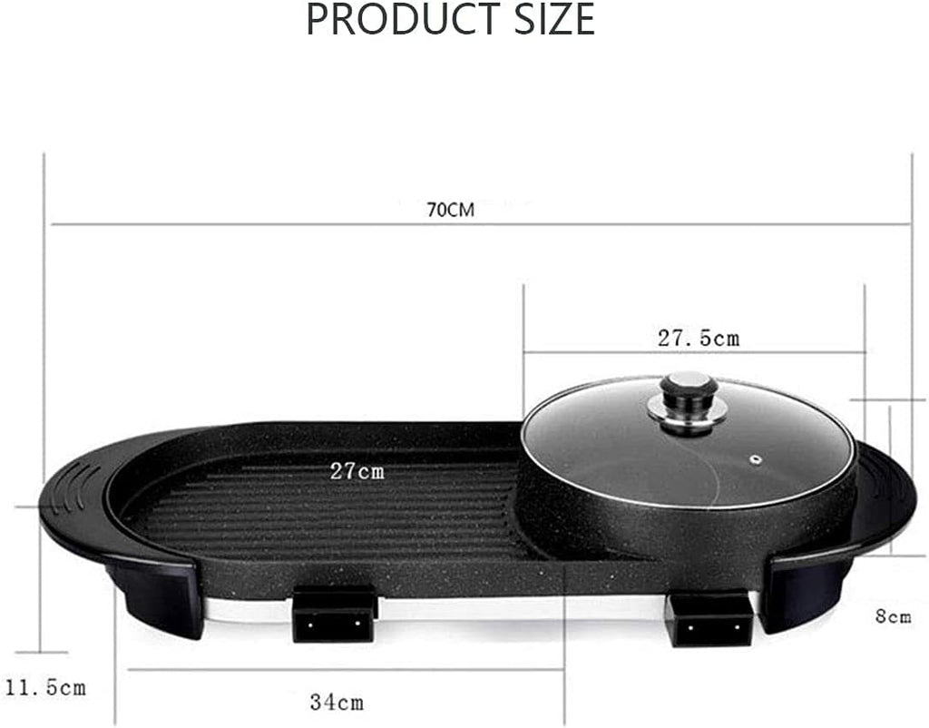 BBQ Smokeless Grill Electric Grill with Hot Pot 2 in 1 Indoor Korean BBQ Grill and Shabu Shabu Pot with Divider 2200W Separate Dual Temperature Control, BBQ Accessories Gift Set, Capacity for 2-8 Peop