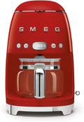Smeg DCF02RDUK Drip Coffee Machine, Auto-Start Mode, Reuseable Filter, Digital Display, Anti-Drip System, Aroma Intensity Option, 1.4 Litre Tank, Red