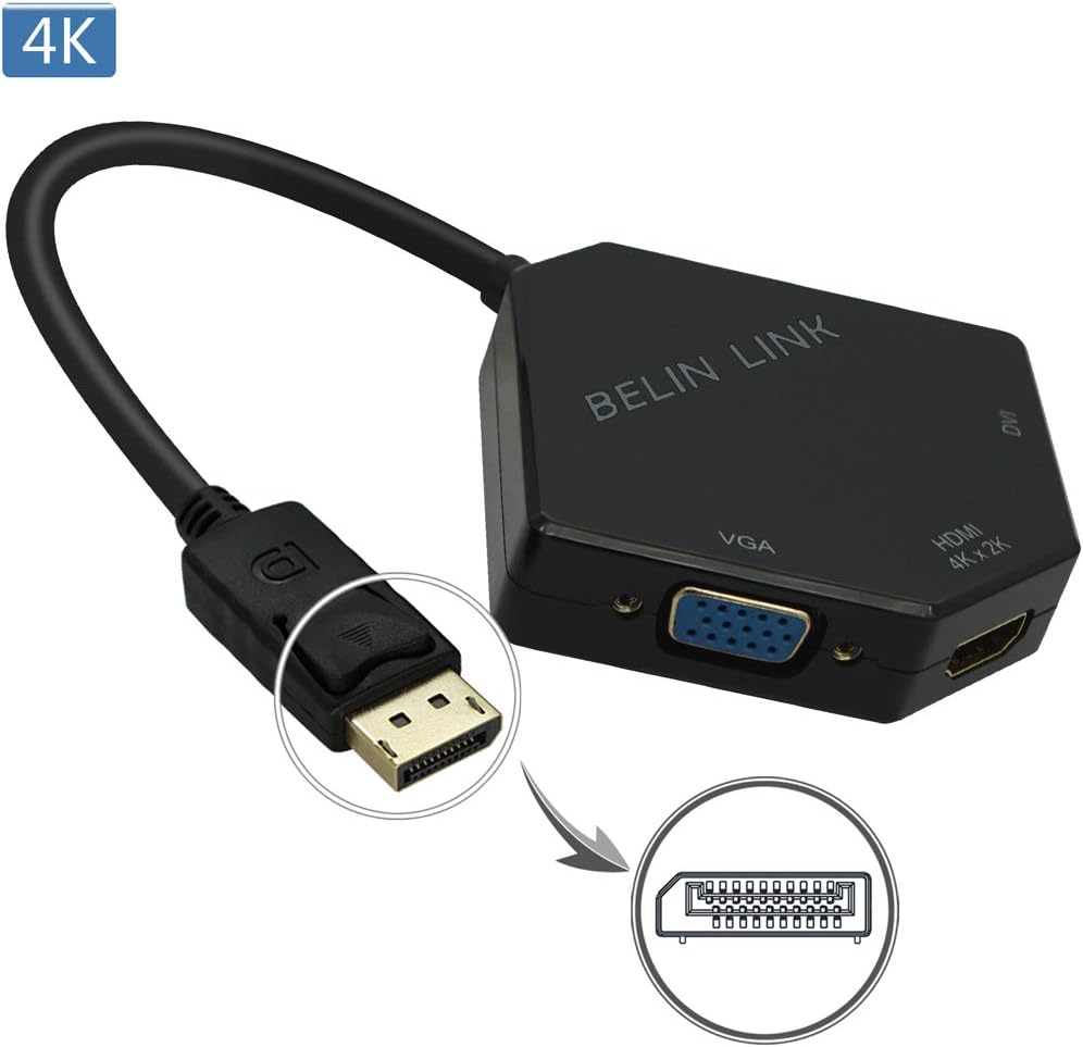 DP to HDMI VGA DVI Adapter Displayport to HDMI 4K Adapter 3 in 1 Display Port to HDMI VGA DVI Converter Male to Female Gold-Plated (Diamond Shaped) (100 Pack Diamond Shaped)
