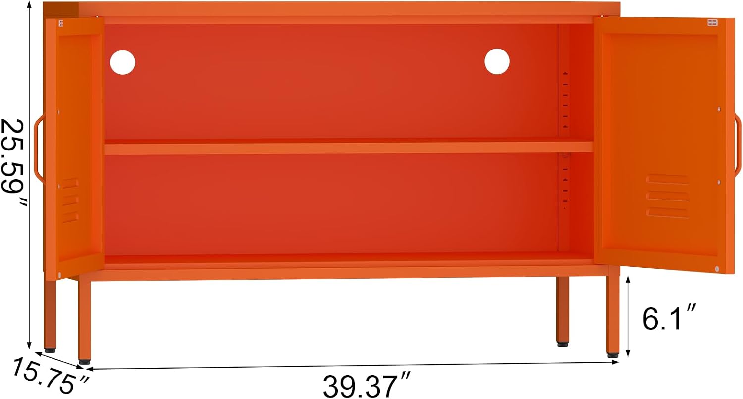 IRONFFICE Locker Cabinet,Metal Storage Cabinet with 2 Doors,Morden TV Stand for Living Room,Bedroom,Orange