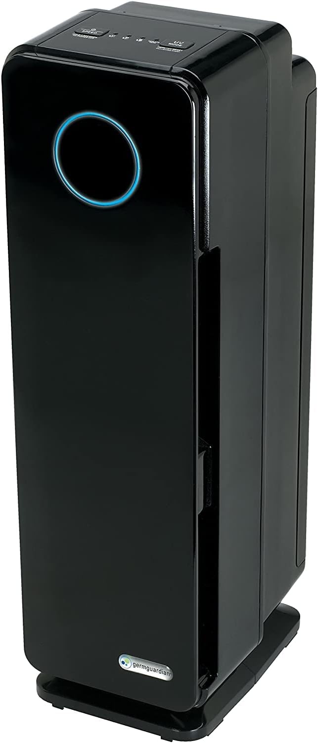 GermGuardian 5-In-1 HEPA Air Purifier for Home, Pet Air Purifier with HEPA Air Filter & UV-C Light, AC4300BPTCA, 743 Sq. Ft., 22'' Tower, Black