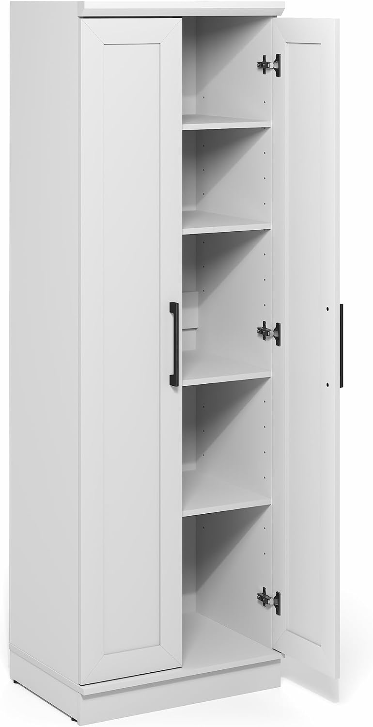Furinno Robin Storage Cabinet, 5-Tier Pantry Cabinet with Adjustable Shelves, 23W with 2 Shaker-Doors, Kitchen Cabinet, Organization and Storage, for Pantry, Living Room, Home Office, White