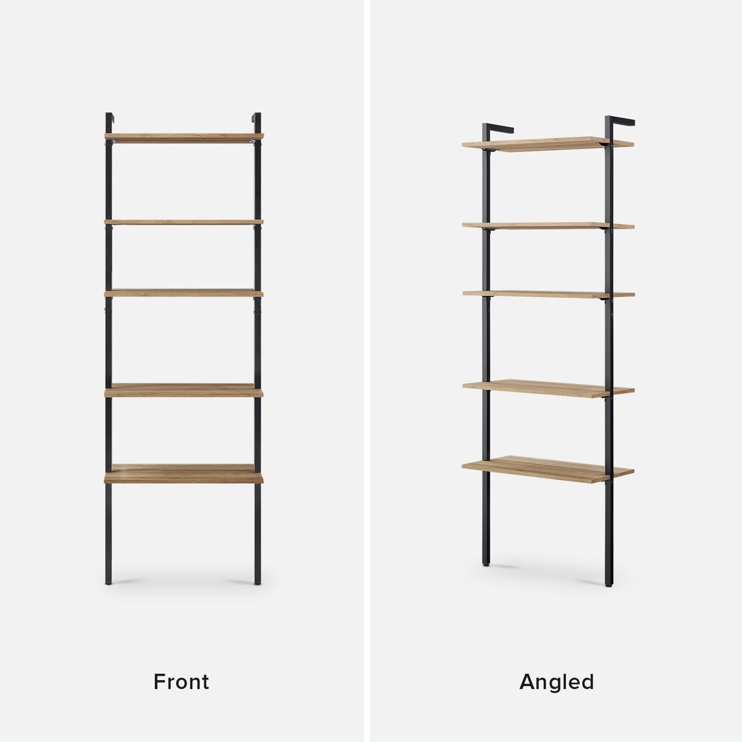 mopio Norwin Ladder Book Shelf, Wall-Mount Storage Rack, Wall Bookshelf, Farmhouse Industrial Bookcase, Narrow Slim Organizer, Steel Frame Display Shelves, Living Room, Bedroom (5-Tier Shelf Double)