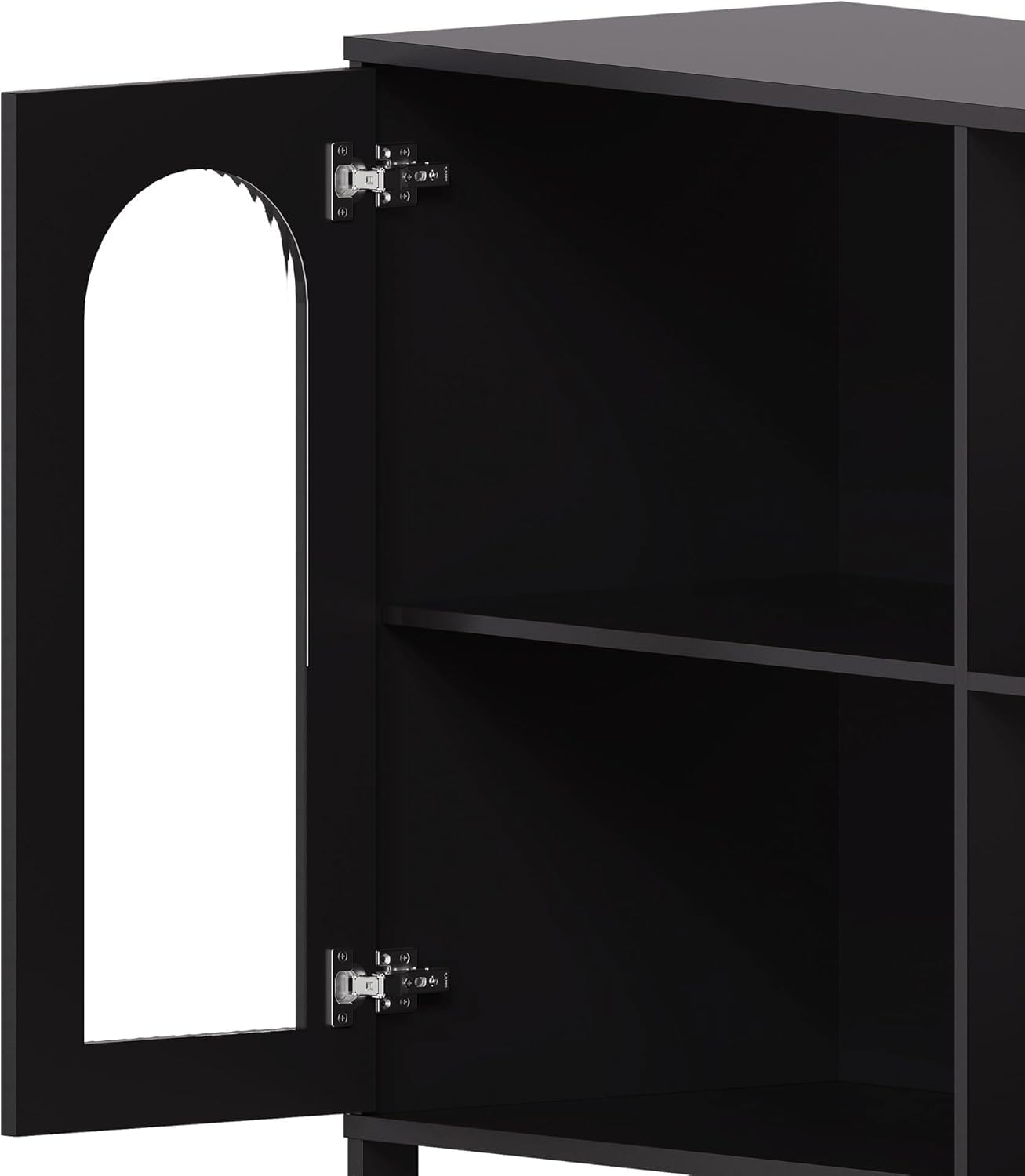 GarveeLife Modern Black Sideboard with Glass Doors, Featuring Adjustable Interior Shelves and Sleek Metal Handles, Versatile Storage Cabinet for Dining Room or Kitchen Display